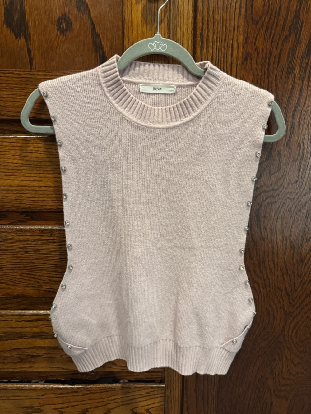 Pale Pink Sleeveless Knit Tank with Side Stud Detail